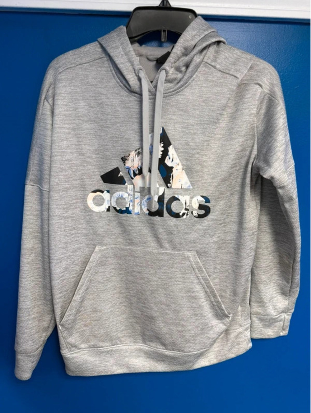 Adidas Floral Badge of Sport Pullover Hoodie Grey Medium